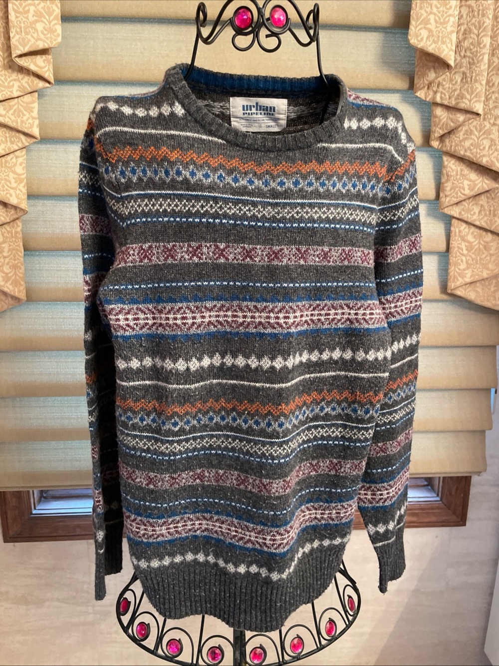Urban Pipeline Men's Grey Fair Isle Crewneck Sweater - Multicolor Pattern Sz S